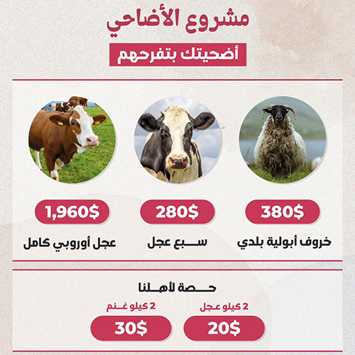 ” أهلنا” تطلق مشروع الأضاحي 2025 : أضحيتك بتفرحهم